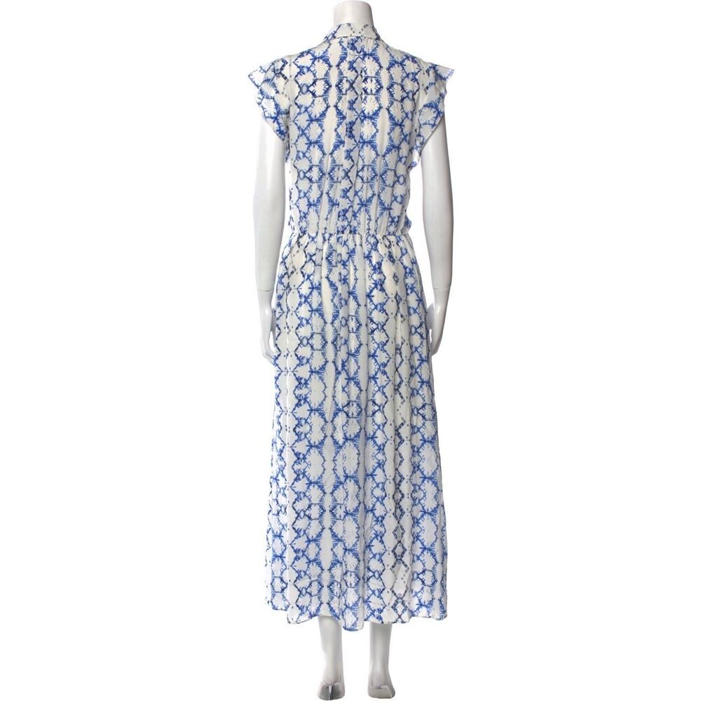 Rebecca Taylor Ikat Silk Blue White Abstract Flutter Sleeve Maxi Dress Size 6 - Picture 3 of 12